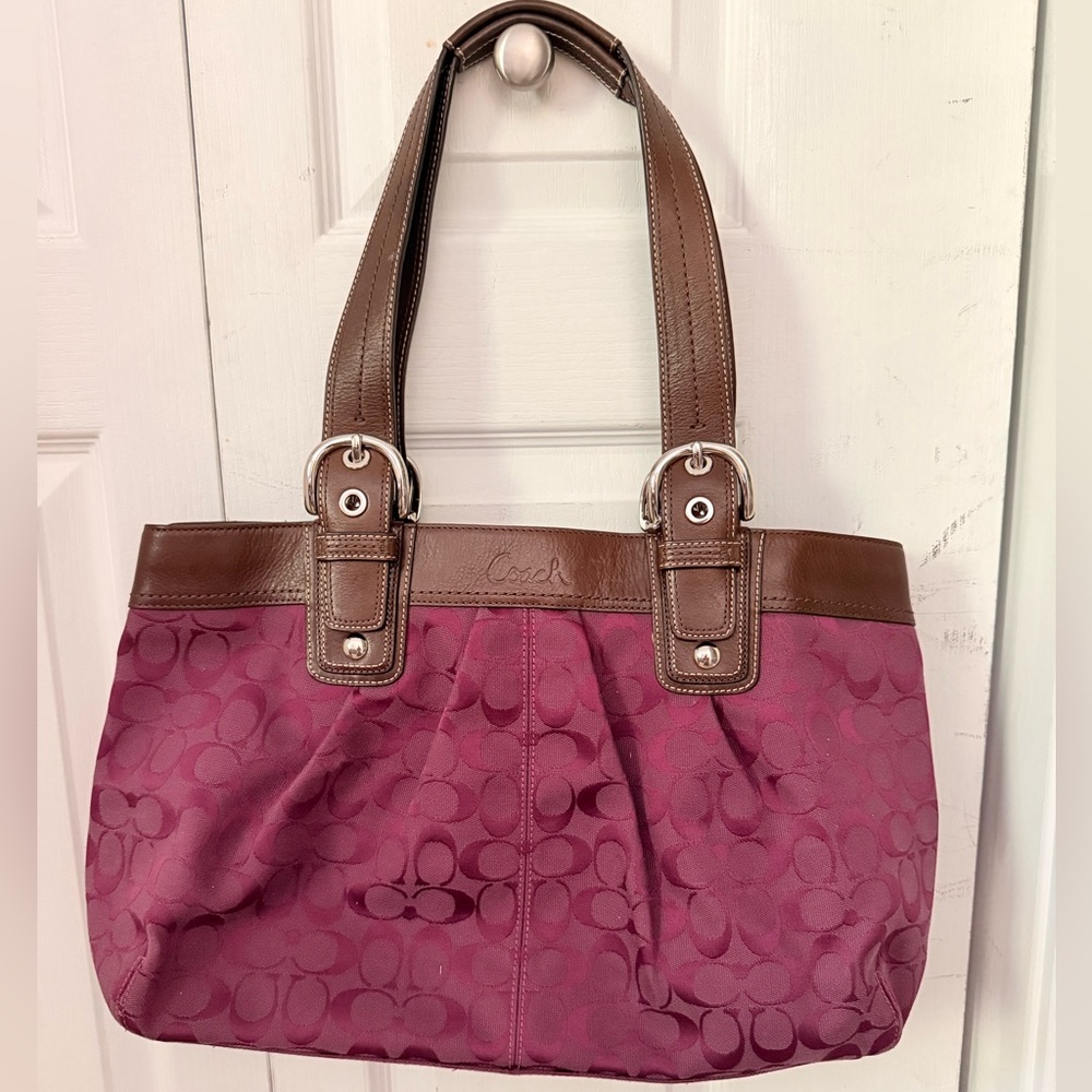 Coach dark fucsia/purple and Brown leather Shoulder Bag